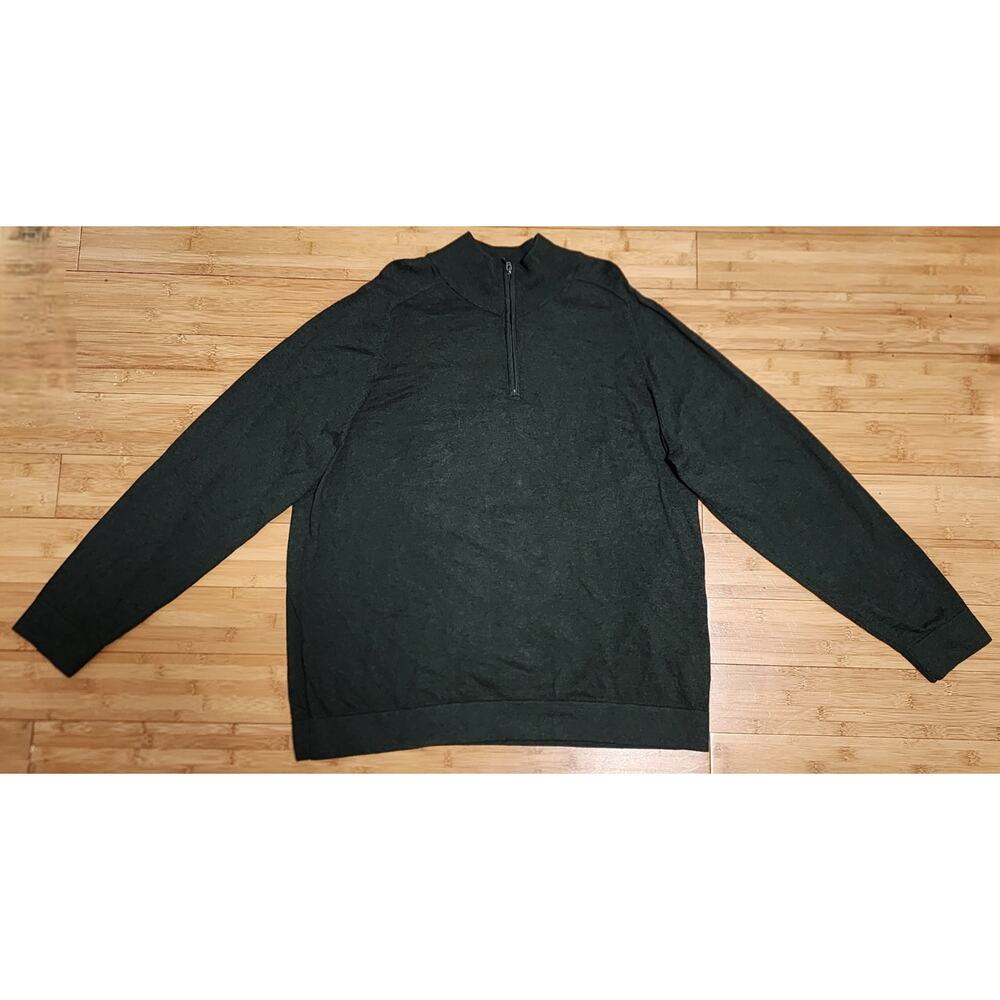 LL Bean Sweater Mens XXL 2XL Green Cotton Cashmere Half Zip Pullover Lightweight